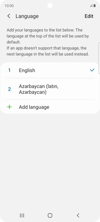 To subsequently select another language as the default language, press the required language.