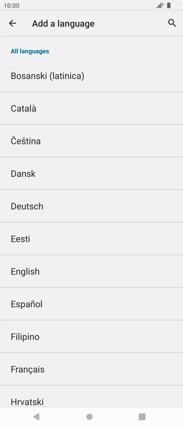 Press the required language to add it to the list of phone languages.