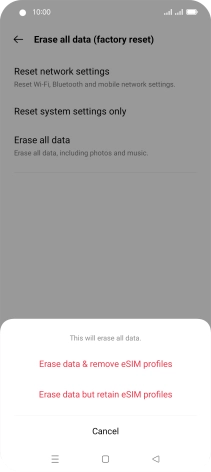 Press Erase data & remove eSIM profiles.