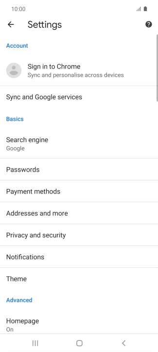 Press Privacy and security.