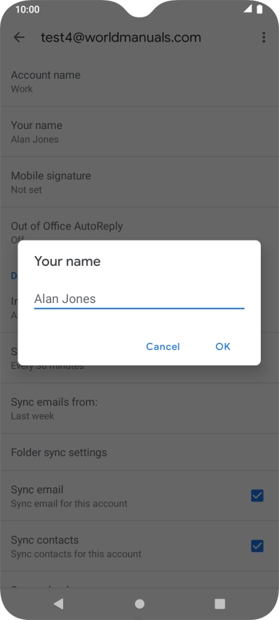 Key in the required sender name and press OK.