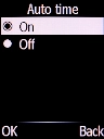 Select On and press the Left selection key.