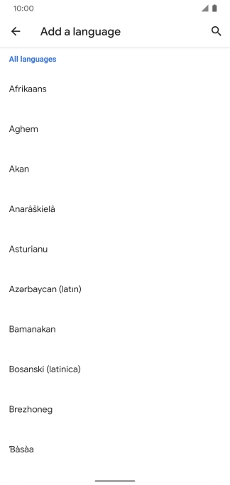 Press the required language to add it to the list of phone languages.