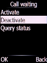 Select Deactivate and press the Left selection key to turn off the function.