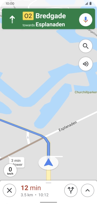 The travel information at the bottom of the screen shows your estimated time of arrival and distance to destination.