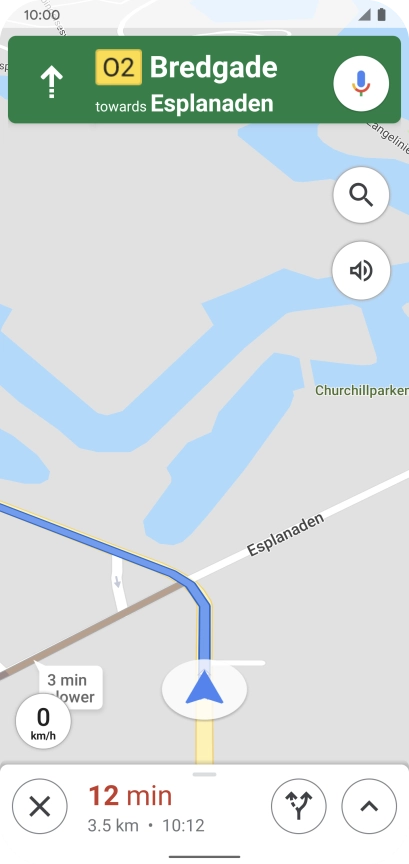 The travel information at the bottom of the screen shows your estimated time of arrival and distance to destination.