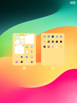 Press the fields below the required home screens to select or deselect them.