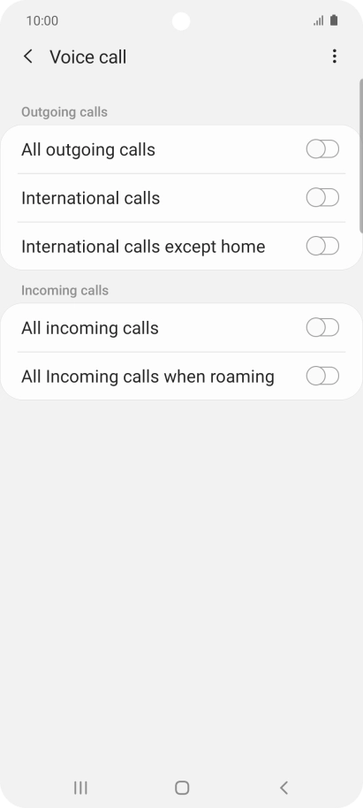 Press the indicator next to the required barring type to turn the function on or off.