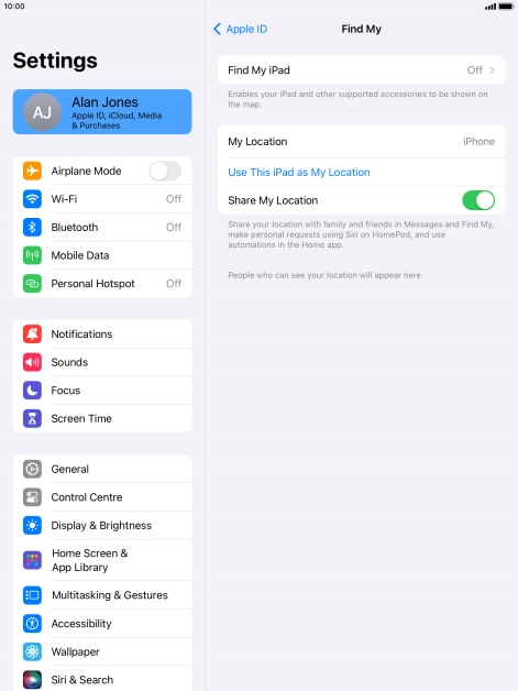 Press Find My iPad.