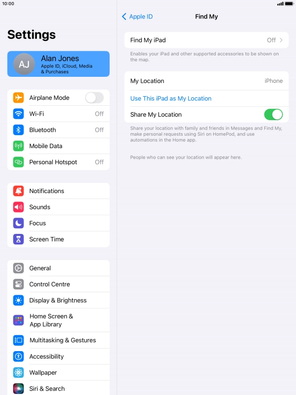 Press Find My iPad.
