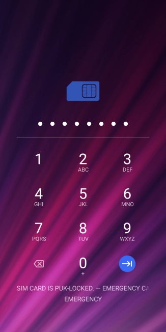 Key in the PUK and press the confirm icon.
