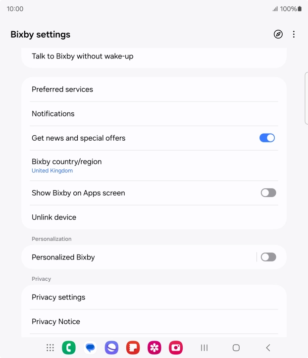 Press Bixby country/region and follow the instructions on the screen to select the required country or region.
