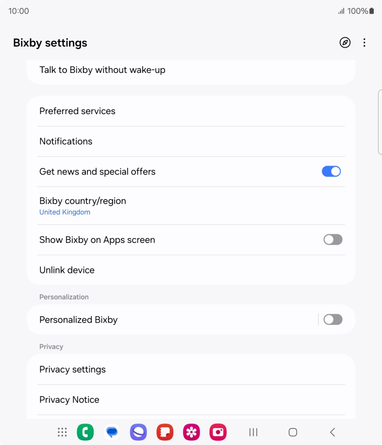 Press Bixby country/region and follow the instructions on the screen to select the required country or region.