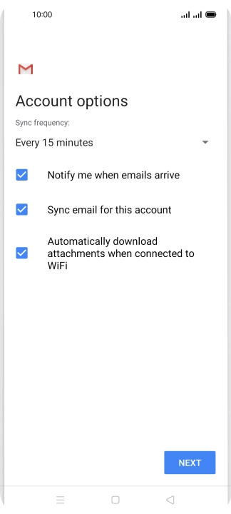 If this screen is displayed, you email account has been recognised and set up automatically. Follow the instructions on the screen to key in more information and finish setting up your phone.