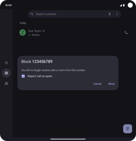 To report the number as spam, press the field next to 