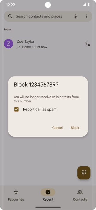 To report the number as spam, press the field next to 
