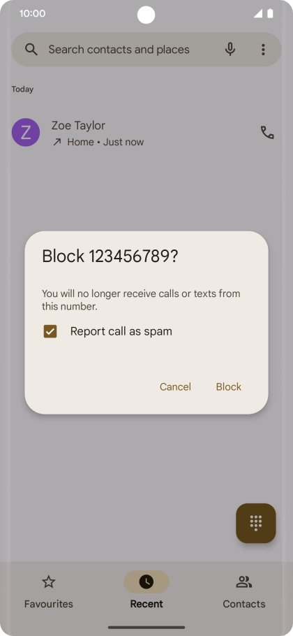 To report the number as spam, press the field next to 