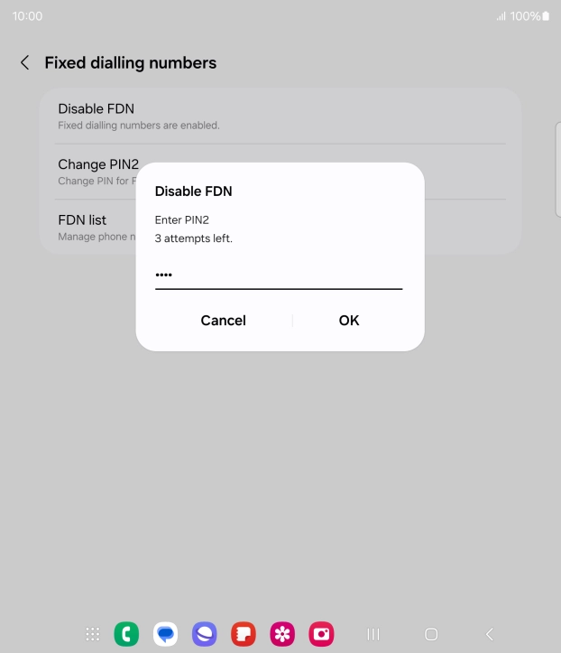 Key in your PIN2 and press OK. The default PIN2 is 1111.