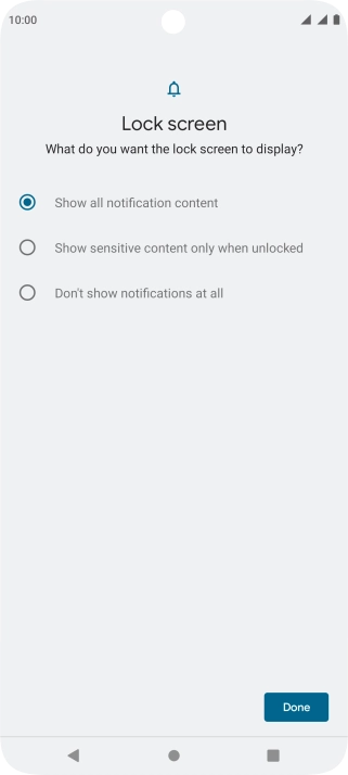 Press the required setting.