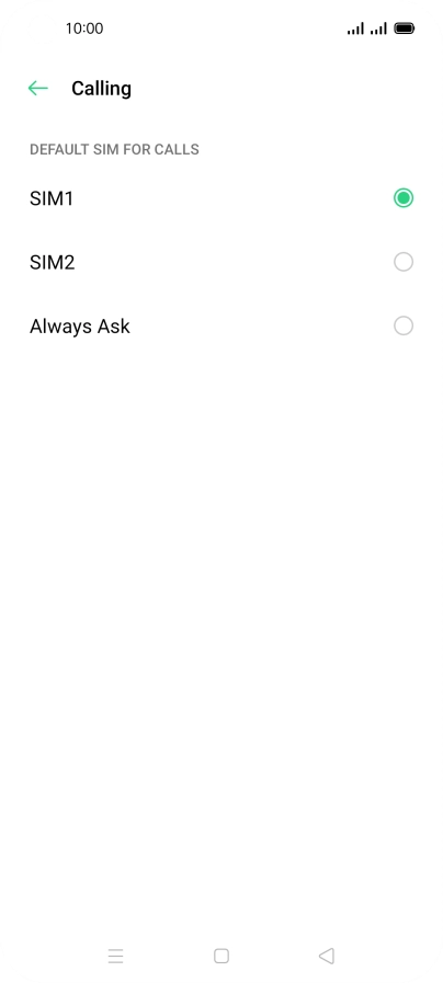 Press the required setting.