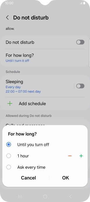 Press the required setting.