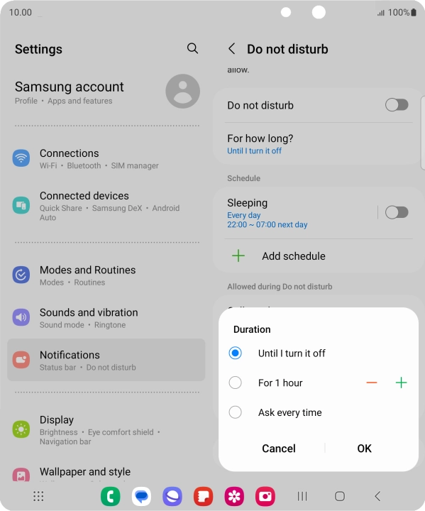 Press the required setting.