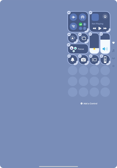 Press Add a Control and follow the instructions on the screen to add the required function to Control Centre.