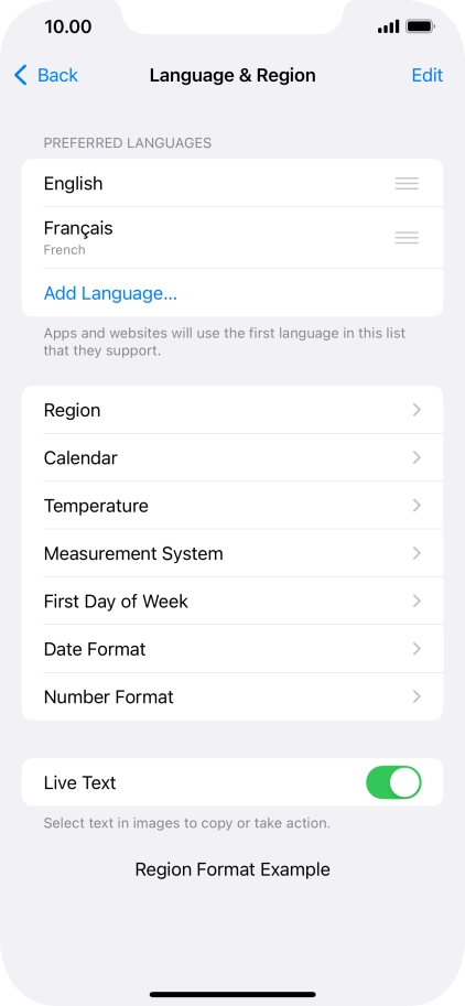 To subsequently select another language as the default language, press the move icon next to the required language and drag it to the top of the list.