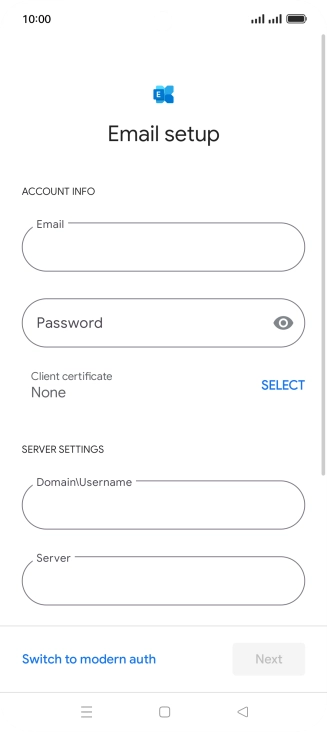 Press Password and key in the password for your email account.