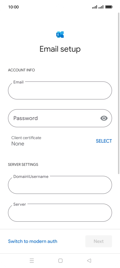 Press Password and key in the password for your email account.