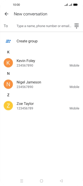 Press the search field and key in the first letters of the recipient's name.