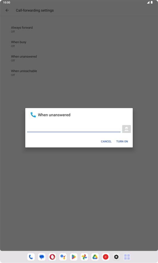 Key in +447836121121 and press TURN ON.