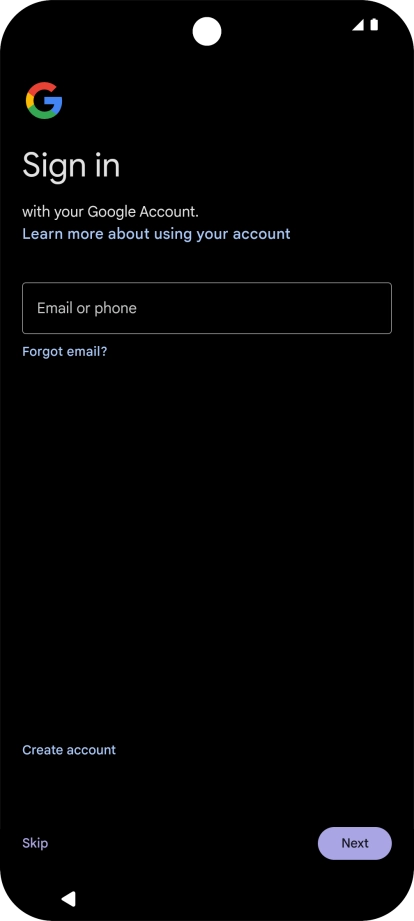 Press Email or phone and key in the username for your Google account.