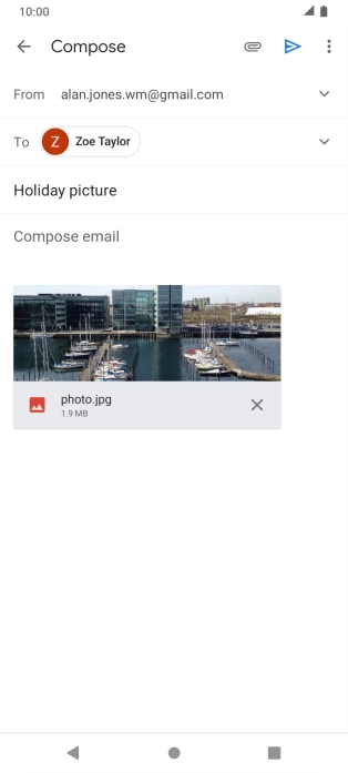 Press the text input field and write the text for your email message.