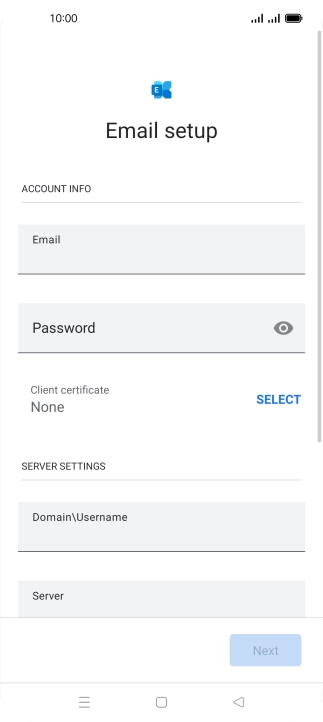 Press Password and key in the password for your email account.