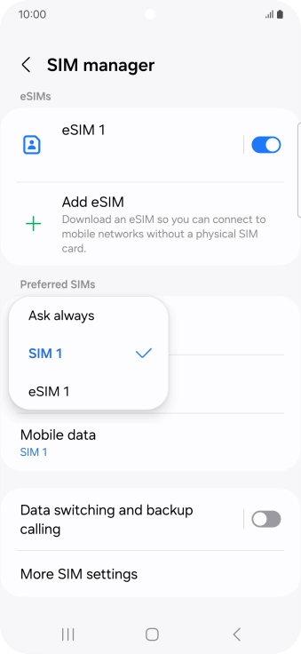 Press the required setting.