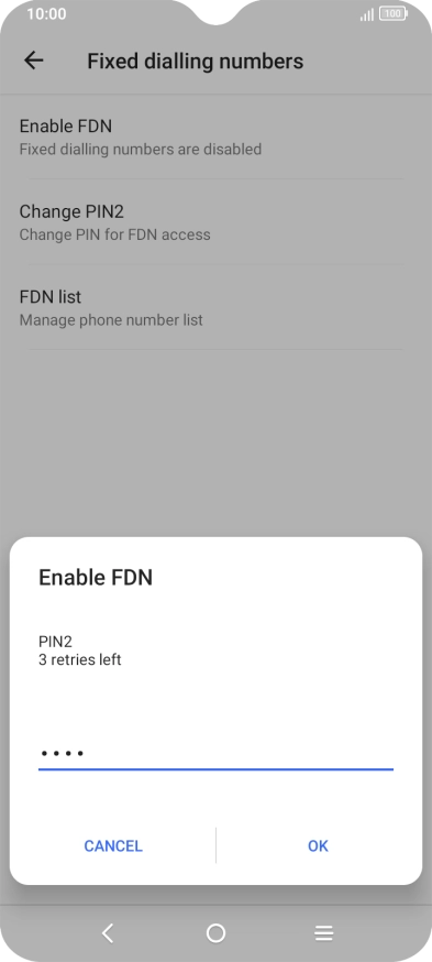 Key in your PIN2 and press OK. The default PIN2 is 1111.