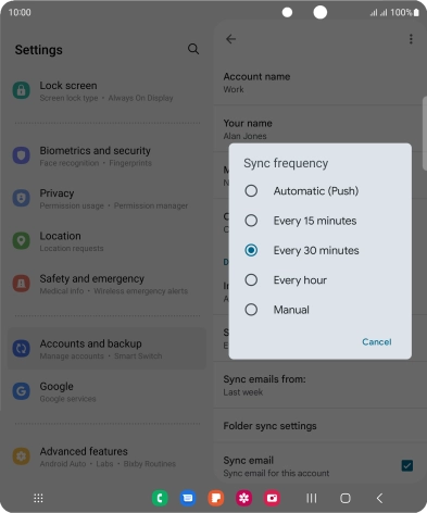 Press the required setting.