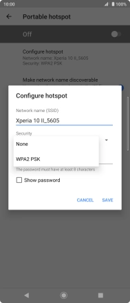 Press WPA2 PSK to password protect your Wi-Fi hotspot.