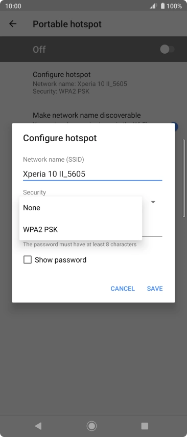 Press WPA2 PSK to password protect your Wi-Fi hotspot.