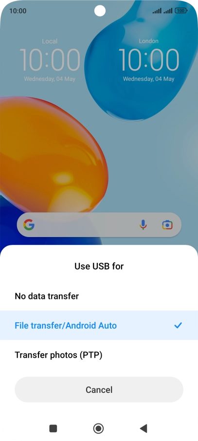 Press File transfer/Android Auto.