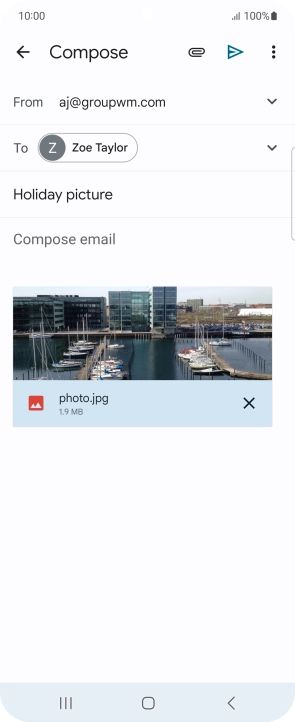 Press the text input field and write the text for your email message.