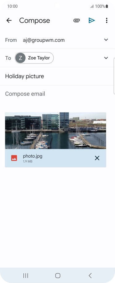 Press the text input field and write the text for your email message.