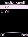 Select On and press the Left selection key to turn on the function.