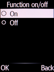 Select On and press the Left selection key to turn on the function.