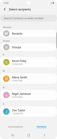 Press the search field and key in the first letters of the recipient's name.