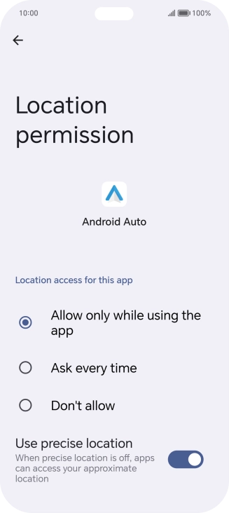 Press the required setting.