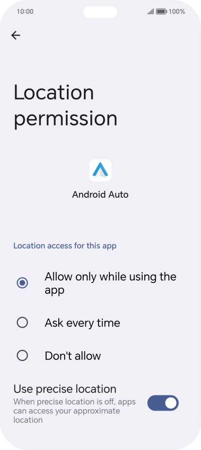 Press the required setting.