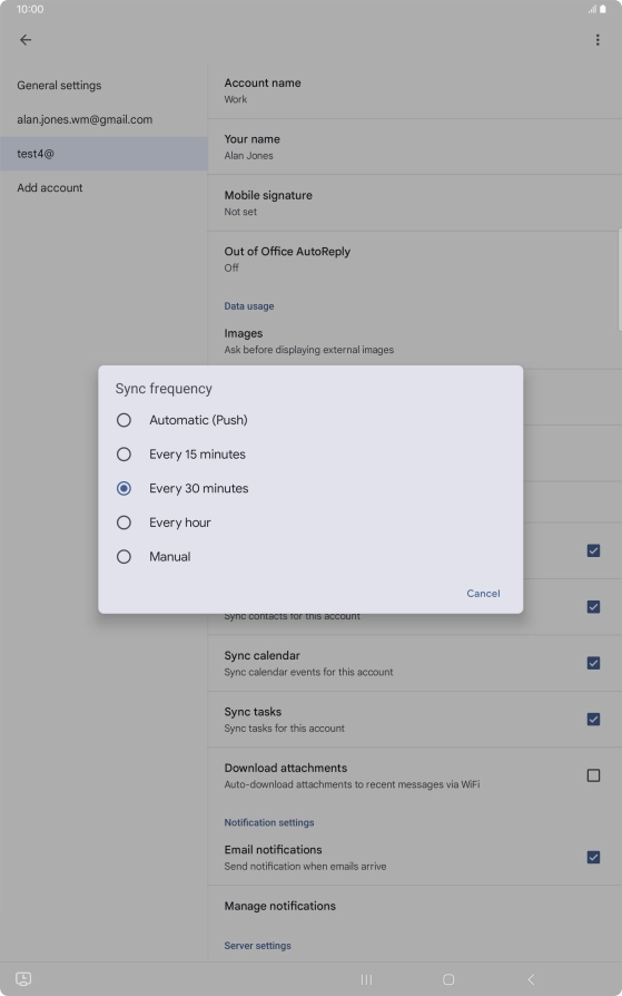Press the required setting.