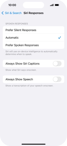 Press the required setting.